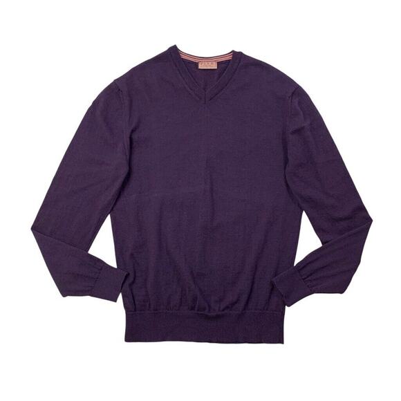 Thomas Pink Sweater Mens L Large Tulip Purple Merino Wool V Neck Pullover - Picture 1 of 8